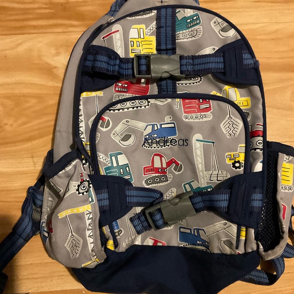 Pottery Barn kids Mackenzie grey Jax glow in the dark construction vehicles back